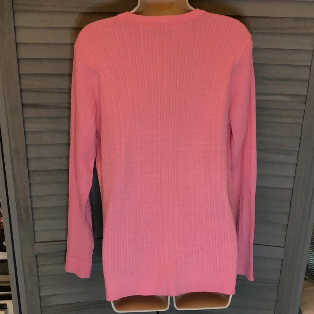 NEW!! Lilly Pulitzer pink cotton sweater cable knit design NWT cardigan sz. Lrg - Picture 4 of 6